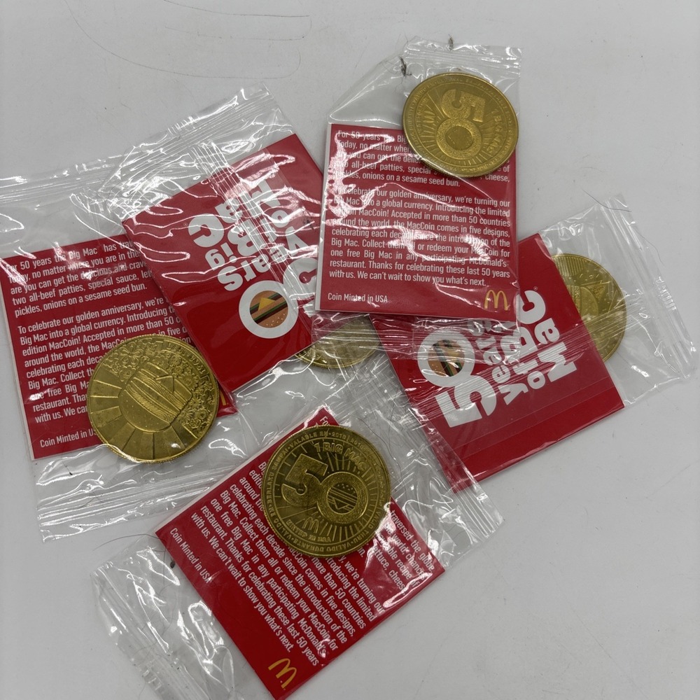 McDonald's 50 Years BigMac Anniversary Coins Complete Set of 5 Sealed Rare! (A1)